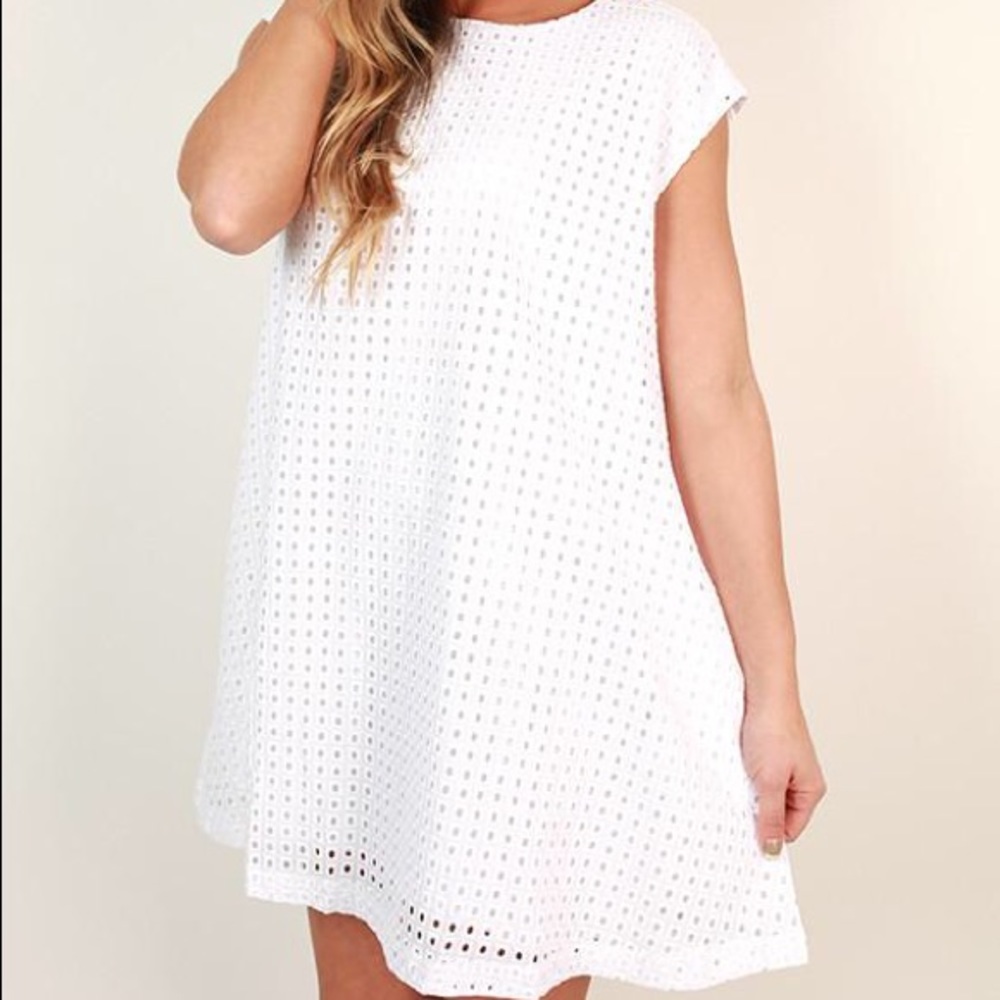 Natalia Eyelet White Shift Dress